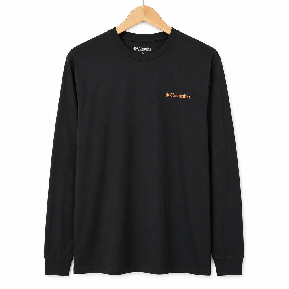 Columbia Mens Tee Size Large Black Long Sleeve Crew Neck 100% Cotton Casual NWT